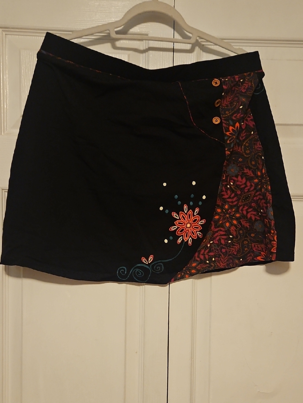 Black Mini Skirt with Floral Panel